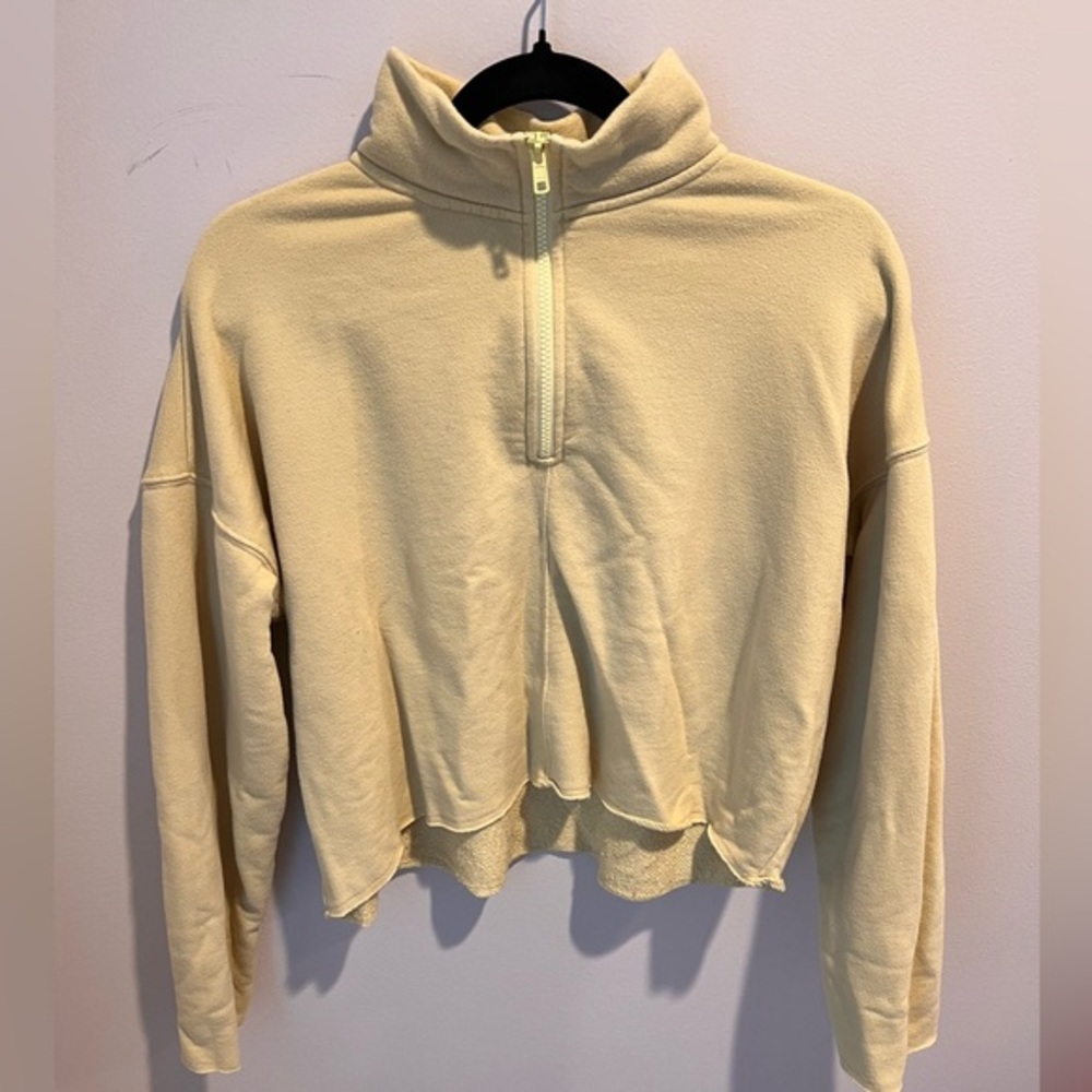 Aerie Yellow Quarter-Zip Cropped collared Sweatshirt